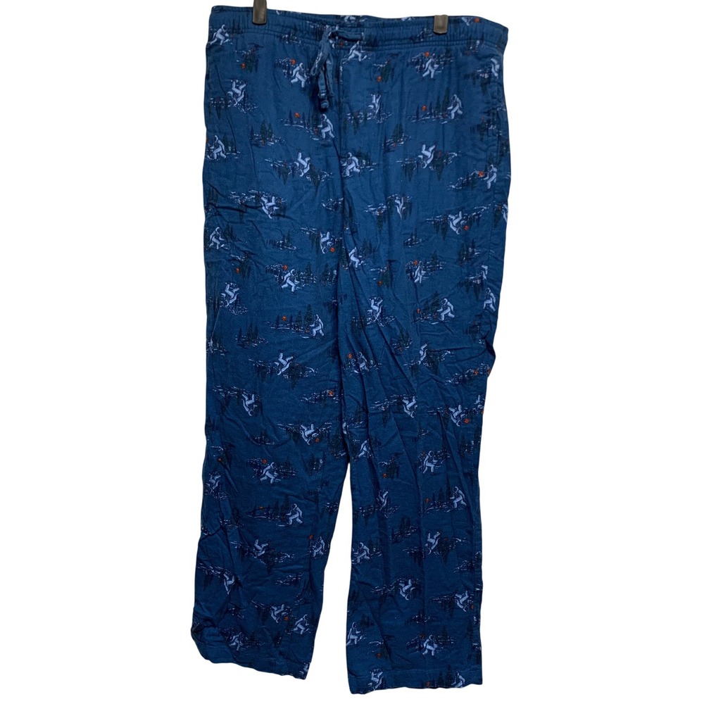 Bigfoot Sasquatch Fleece Pajama Pants Large Blue Forest Yeti Cryptid Outdoorsy